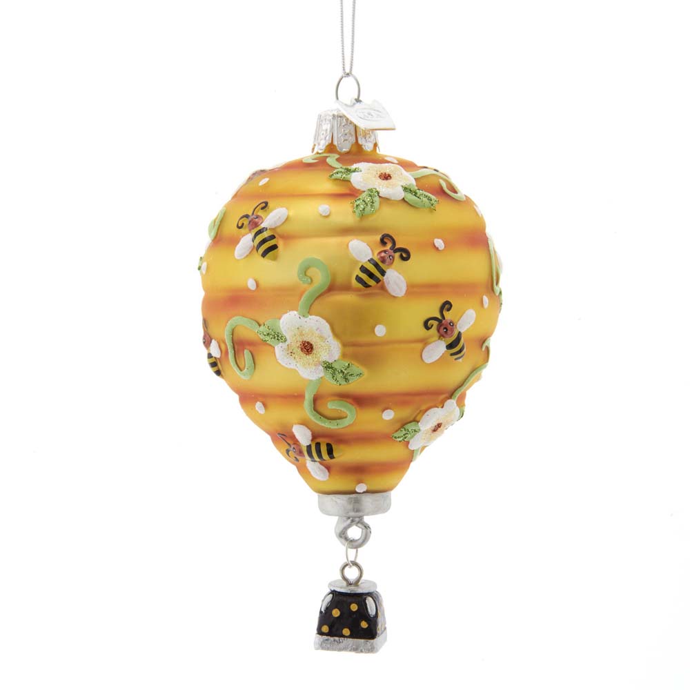Noble Gems™ Hot Air Balloon With Bees Glass Ornament