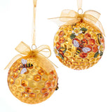 80MM Glass Gold Ball With Honeycomb and Bee Pattern Ornaments T2702