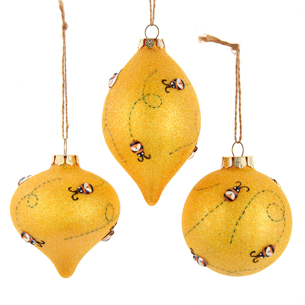 Honey Bee 70MM-80MM Glass Ball, Finial and Onion Shaped Ornaments T3337