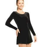 Mondor Black Velvet Flat Skirt Dress- 2830