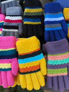 Kids Striped Knit Plush Lined Gloves Youth 7-16